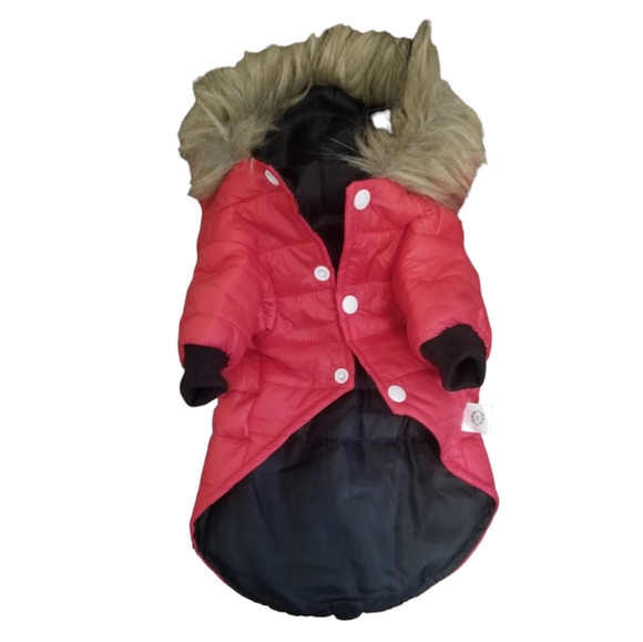 Ski Bunny Puffer Dog Coat Red With Fur Trimmed Hood Small - Picture 5 of 10